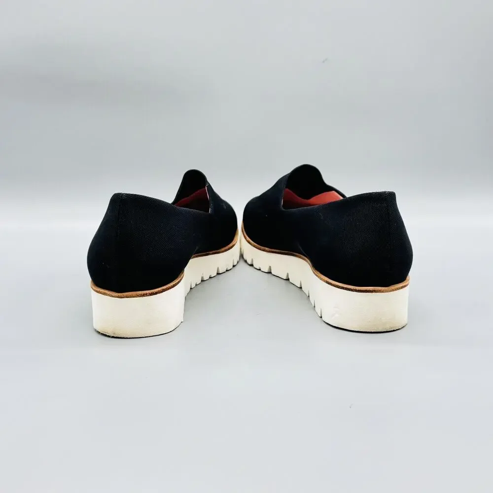 Pretty Ballerinas Shoes Womens 10 Black Platform Flats Loafer Microfiber